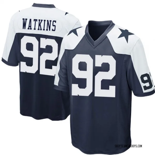 Men's Carlos Watkins Dallas Cowboys Game Navy Blue Throwback Jersey