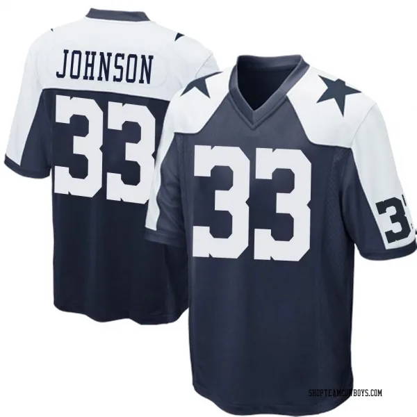 Men's Emany Johnson Dallas Cowboys Game Navy Blue Throwback Jersey