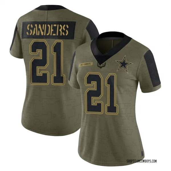 Women's Deion Sanders Dallas Cowboys Limited Olive 2021 Salute To Service Jersey