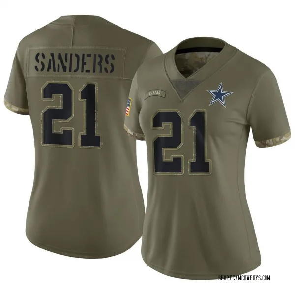 Women's Deion Sanders Dallas Cowboys Limited Olive 2022 Salute To Service Jersey