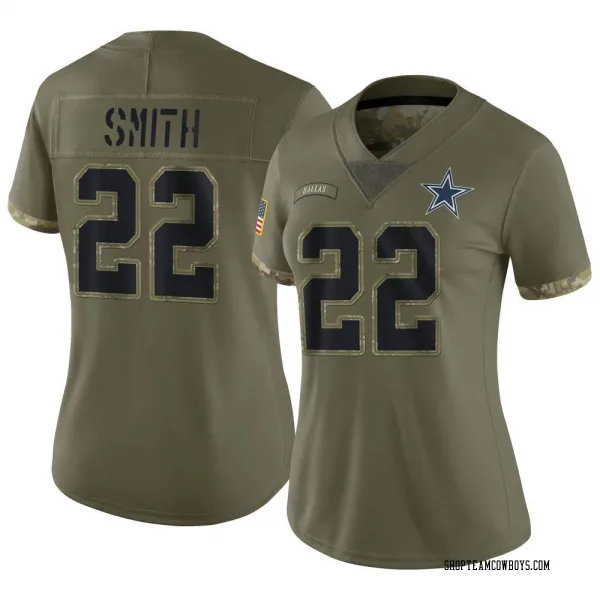 Women's Emmitt Smith Dallas Cowboys Limited Olive 2022 Salute To Service Jersey