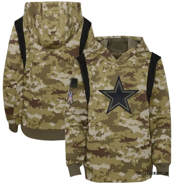 Youth Dallas Cowboys Olive 2021 Salute to Service Therma Performance Pullover Hoodie